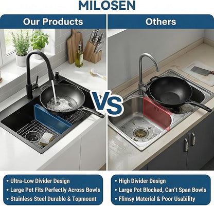 MILOSEN 33''x22''Black Double Bowl Kitchen Sink, 50/50 T304 Stainless Steel Drop in Kitchen Sinks, Topmount Large and Deep Workstation Sink, Handmade Low-Divide Double Basin with Custom Accessories
