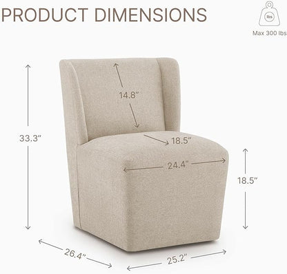 KISLOT Upholstered Dining Chairs Set of 4 with Casters, Wingback Modern Side Armless Deskchair with Rollers for Diningroom Bedroom Livingroom Reading Room, Sand Fabric
