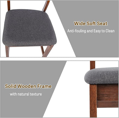 Counter Height Bar Stool Set of 2, Solid Wood Counter Height Chairs with Back, Mid-Century Upholstered Dining Chair with 24 Inches Seat Height, Kitchen, Dining Room, Brown