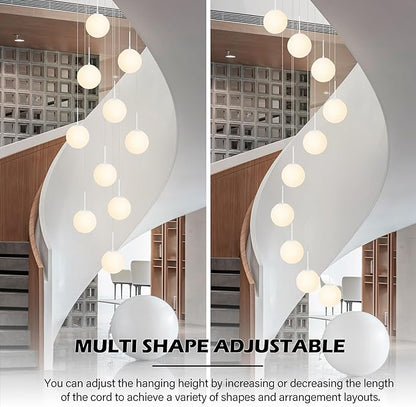 KoKo&Yukina Globe Pendant Light Adjustable Hanging Light Staircase Chandelier Milk Glass Pendant Lights with Milky White Glass Shade Globe Lights for Staircase