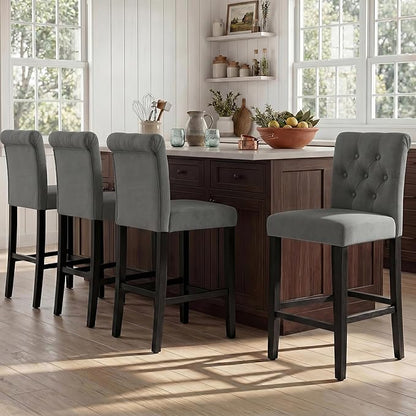 LSSBOUGHT 24 Inches Upholstered Counter Stools, Bar Stools Set of 4, Fabric Counter Stools with Back, Counter Height Bar Chairs with Solid Wood Legs for Home Kitchen Island Dining Room, (4pcs,Grey)