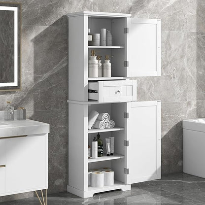 Favfurish 68" Tall Bathroom Storage Cabinet with Doors and Drawer, Modern Linen Cabinets w/Adjustable Shelf & Anti-Toppling Device, Freestanding Cabinet for Bathrooms,Living Room, Entryway,White