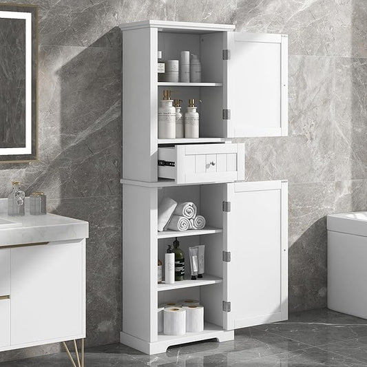Favfurish 68" Tall Bathroom Storage Cabinet with Doors and Drawer, Modern Linen Cabinets w/Adjustable Shelf & Anti-Toppling Device, Freestanding Cabinet for Bathrooms,Living Room, Entryway,White