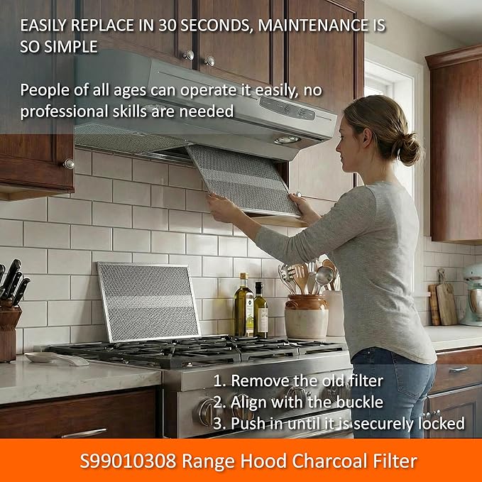 2-Pack S99010308 Range Hood Charcoal Filter 10.8 x 13.3 Inch Non-Ducted Stove Hood Vent Filter Replacement for Bro-an BPSF30 QS/WS series G-e WB02X10707
