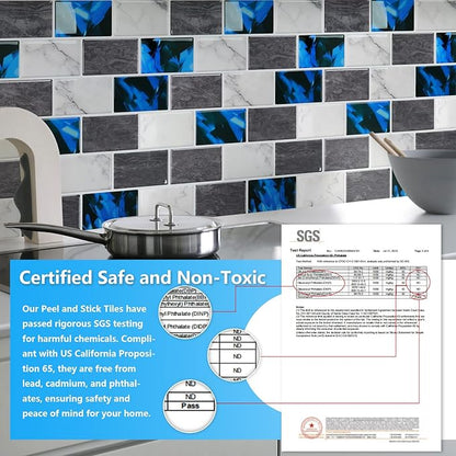 STICKGOO Peel and Stick Backsplash Subway Tiles, 10 Sheets of 12" x 12" - 3D Adhesive Peel and Stick Tile Backsplash for Kitchen, Bathroom, Wall Tile (Thicker Design, Blue Grey)