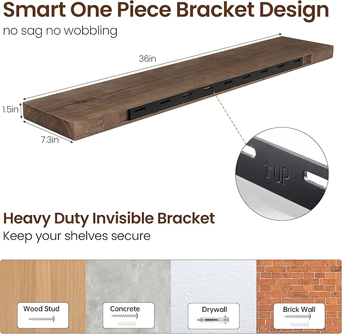 Axeman Natural Wood Floating Shelves for Wall Mounted 36 Inch Rustic Farmhouse Wall Shelves for Bathroom Bedroom Kitchen Living Room Decor Distressed Wooden Shelf|Set of 2, Vintage Gray