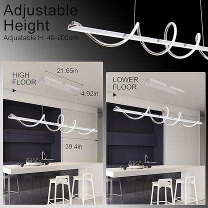 Modern LED Pendant Light for Kitchen Island Lighting,Dimmable Modern Chandelier Color Changing Dining Room Chandelier Light Fixture Creative Twisted into Beautiful Shape in Electroplated Chrome