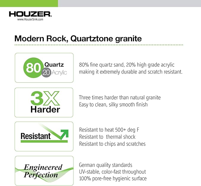 Houzer Quartztone Sand Granite Composite Kitchen Bar Sink: 16 Inch Dual Mount Single Bowl Sink, Durable & Versatile, Essential for Home & Apartment: E-100 SAND