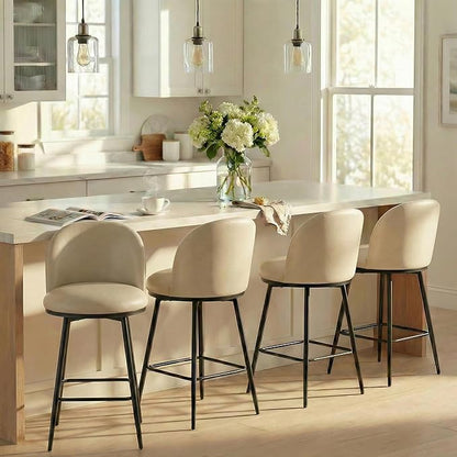 KISLOT Counter Height Swivel Bar Stools Set of 3, 26" Upholstered Faux Leather Barstools with Backs and Metal Legs for Kitchen Island,Cream