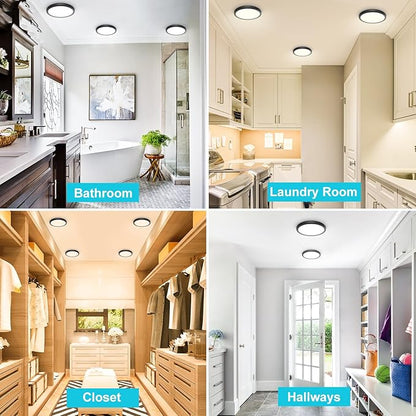 libtit 3Pack 7 inch Flush Mount Ceiling Light, 15W 1500Lm Surface Mount LED Light Fixture,3000k/4000k/6500k Color Selectable, Black Thin Flat Round LED Lamp for Bathroom Kitchen Laundry LivingRoom