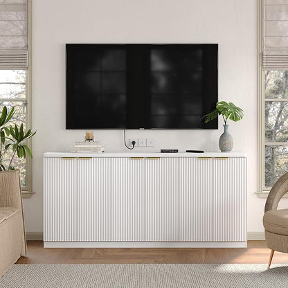 Yanosaku 70" Large Buffet Sideboard Cabinet, Fluted Cabinet 6 Doors, Buffet Table Coffee Bar Wine Bar Storage Cabinet for Dining Room, Living Room, White