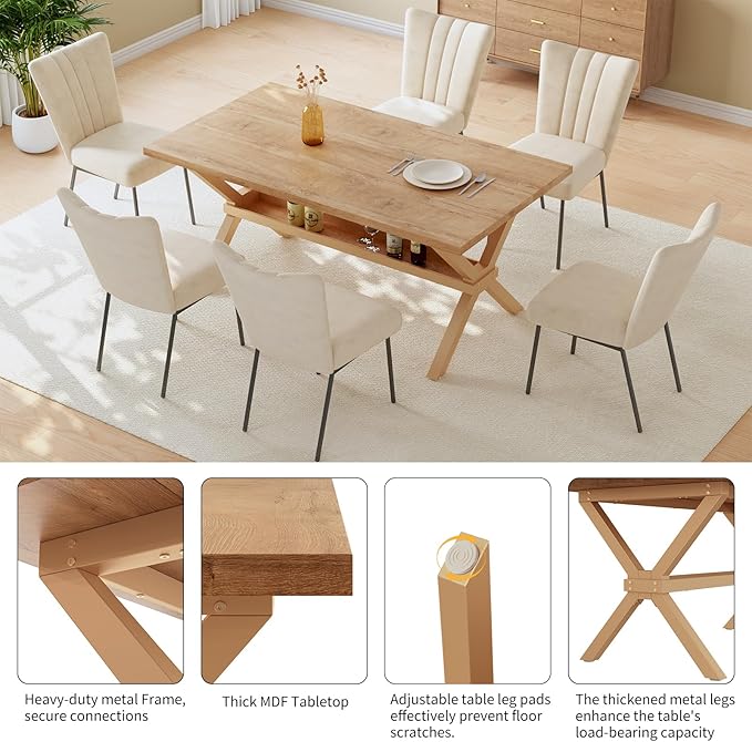 HIPIHOM 63 Inch Kitchen Table and Chairs Set, MDF Dining Table with Chairs, Thickened Surface and Sturdy Metal Legs, Ideal for Small Spaces and Kitchen Use