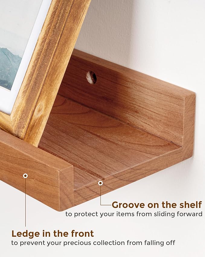 Axeman Cherry Picture Ledge Shelf, 24 Inch Floating Shelves Set of 2, Solid Wood Wall Shelves with Lip, Wall Decor Storage for Bedroom Living Room Bathroom Kitchen Nursery Photo, Natural Cherry