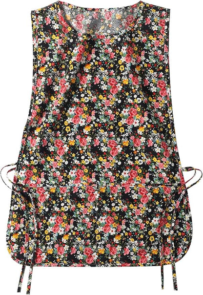 Women Cobbler Apron with 2 Pockets, Vintage Floral Aprons for Women Chef Apron for Baking, Cooking, Gardening