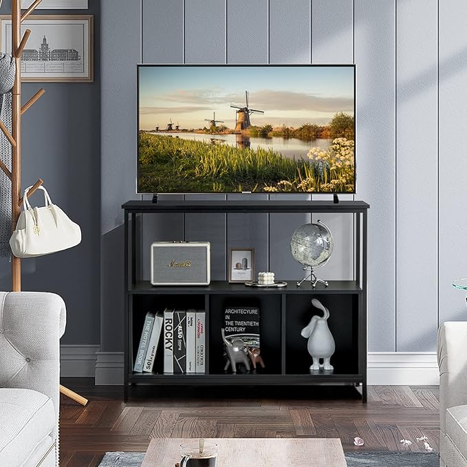 Giantex Buffet Sideboard, Wooden Cupboard, Kitchen Pantry w/Spacious Countertop, Large Open Shelf, 3 Cube Storage Cabinet, Sturdy Rustproof Steel Frame, Modern Stationary Island, Black