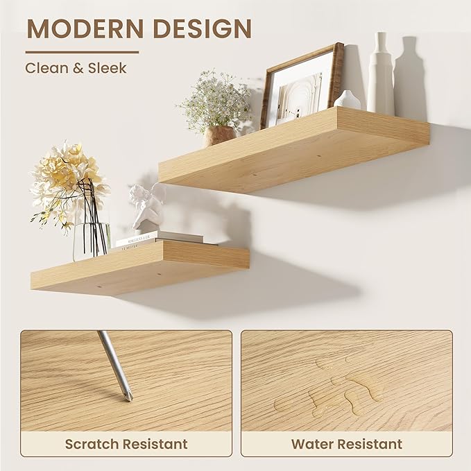 Dreamland Deep Floating Shelves, 8" Deep Long Shelves Set of 2, 40 Inches Floating Shelf for Wall,Large Display & Storage Shelf for Bathroom Bedroom Living Room Kitchen Office, Oak