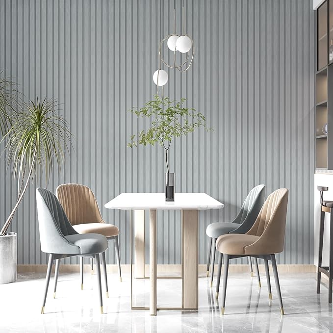 Yun-aeon Wood Slat Peel and Stick Wallpaper 17.3"x 300" Light Grey Wood Grating Stripe Contact Paper Removable Faux Wood Panels Wallpaper Self Adhesive Waterproof Vinyl Wall Paper for Bedroom Kitchen