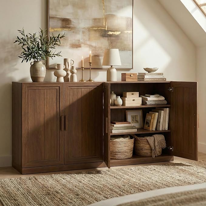 Casaphoria Adam Sideboard Buffet Cabinet with Storage, Sideboard Cabinet with Wooden Doors & Adjustable Shelves, 62" W x 36" H Coffee Bar for Entryway Kitchen Living Room, Walnut