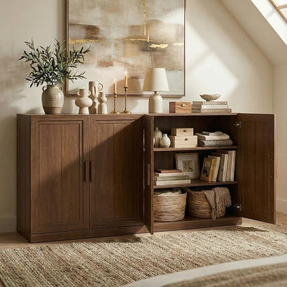 Casaphoria Adam Sideboard Buffet Cabinet with Storage, Sideboard Cabinet with Wooden Doors & Adjustable Shelves, 62" W x 36" H Coffee Bar for Entryway Kitchen Living Room, Walnut
