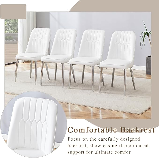 Glass Dining Table and Chair Set with 2 White PU Cushion Chairs, 36 Inch Diameter Round Table with Silver Metal Legs, Industrial Minimalist Style for Dining Room and Kitchen