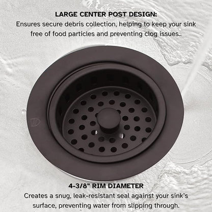 Westbrass A2165-12A 4-1/4" OD Post Style Large Kitchen Basket Strainer with Waste Disposal Flange and Stopper Drain Set, Antique Bronze