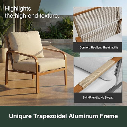 Aluminum Patio Sofa Set, 4-Piece Outdoor Furniture with Coffee Table and Cushions, Garden and Balcony Conversation Set, Beige