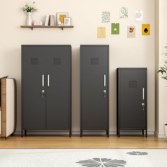 Ckzbx Tall Narrow Storage Cabinet 51.18" H Bathroom Cabinet Metal Pantry Cabinets, 3 Adjustable Shelves for Kitchen, Home Office, Living Room, Dinning Room (Black)