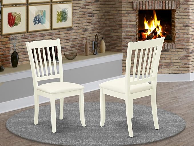 East West Furniture DAC-LWH-C Danbury Dining Room Chairs - Linen Fabric Upholstered Wooden Chairs, Set of 2, Linen White