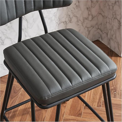 Industrial Bar Stools Set of 2, Counter Height Chairs - PU Leather & Metal Frame, Vintage Style for Kitchen Island, Dining Room, Grey