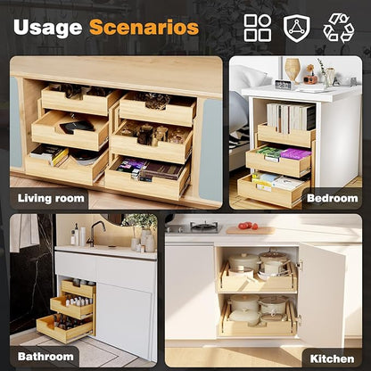 Pull Out Cabinet Organizer, 11''W×21''D Sliding Drawers for Cabinets, Soft Close Slide Out Wooden Pull out Drawers, Base Cabinet Organization for Kitchen, Pantry, Bathroom