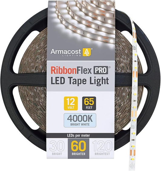Armacost Lighting RibbonFlex Pro 12V White LED Strip Lights 60 LED/m, 4000K, 65.6 ft 152260