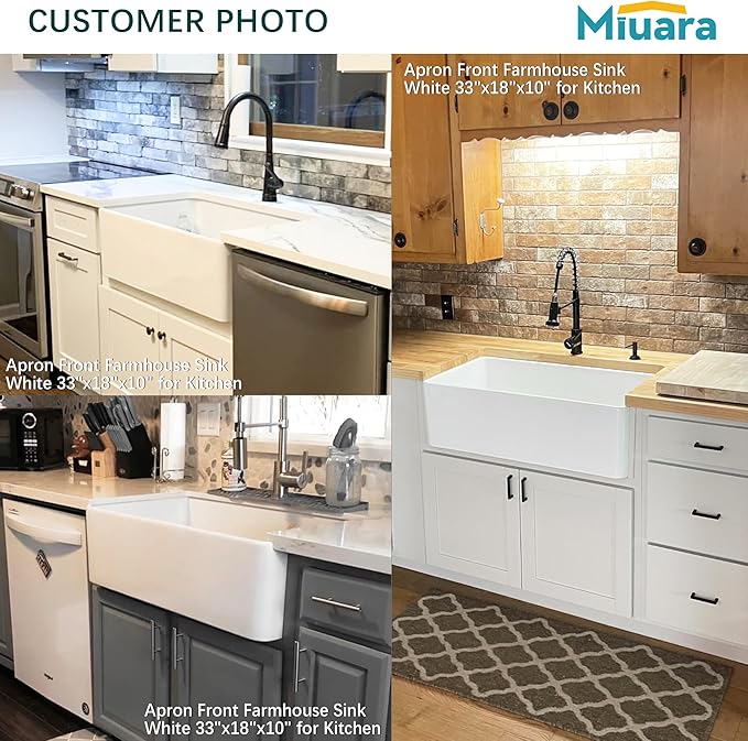 Miuara Farmhouse Sink 30 Inch - White Apron Front Undermount Kitchen Sink Reversible 30"x20"x10", Farm House Style Deep Single Bowl, Heavy Duty Solid Fireclay, Glossy White, for Kitchen