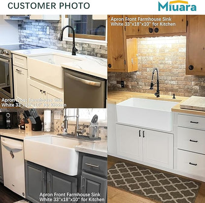 Miuara Farmhouse Sink 30 Inch - White Apron Front Undermount Kitchen Sink Reversible 30"x20"x10", Farm House Style Deep Single Bowl, Heavy Duty Solid Fireclay, Glossy White, for Kitchen