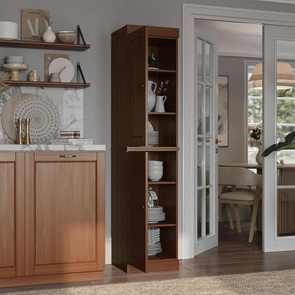 Palace Imports Solid Wood Pantry Cabinet - Tall Narrow Storage Cabinet with Raised Panel Doors - 16.5" W x 71.5" H - Mocha, Kitchen Cupboard, Adjustable Shelves, 100% Eco-Friendly Wood, Modular