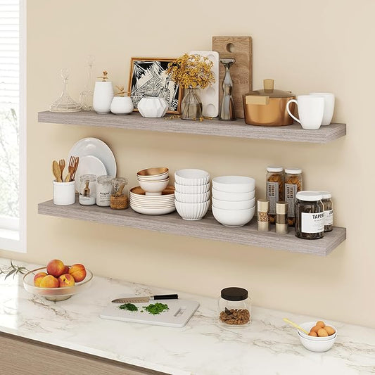 Acovy 48 Inch Floating Shelves, 9.3" Deep Floating Shelf Wall Mounted, 48" Wall Shelves, Rustic Deep Bookshelf, Large Display Shelves & Storage Shelves for Bedroom, Living Room, Gray, Set of 1