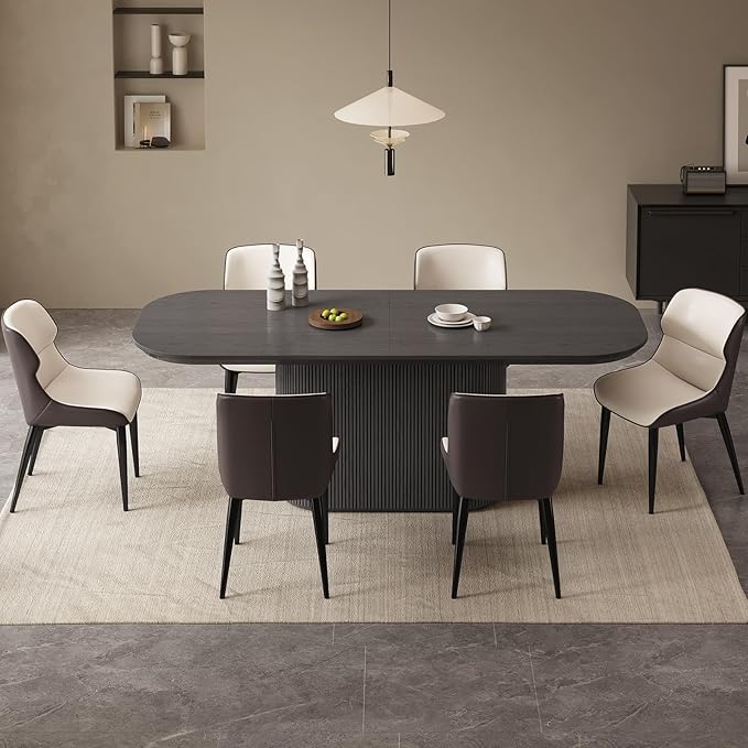 Miuuod 86.61" Extra Large Dark Grey Dining & Kitchen Table Set,Solid Kitchen Table with 6 Chairs,Oval Dinner Table with Round Corners for Dining Room,Home Office,Living Room Furniture