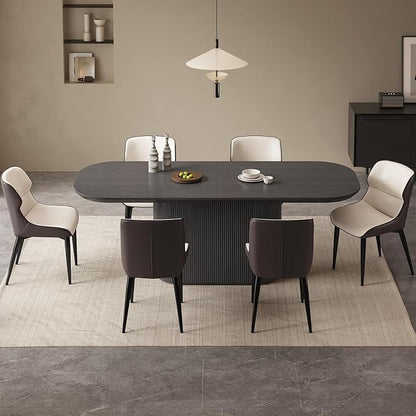 Miuuod 86.61" Extra Large Dark Grey Dining & Kitchen Table Set,Solid Kitchen Table with 6 Chairs,Oval Dinner Table with Round Corners for Dining Room,Home Office,Living Room Furniture