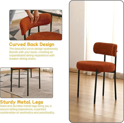 EDWELL Orange Dining Chairs Set of 4, Mid-Century Modern Dining Room Chairs with Thick Cushion, Round Upholstered Boucle Chairs for Kitchen, Living Room, Armless Kitchen Chairs with Black Metal Legs