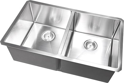 MSI 32 inch Undermount 50/50 Double Bowl 16 Gauge Stainless Steel Kitchen Sink and Strainer