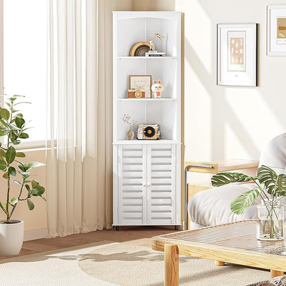 VECELO Tall Corner Cabinet, 68.8'' Storage Cabinet with Doors and Adjustable Shelves, for Living Room, Bathroom, Kitchen, White