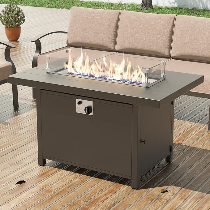 Metal Outdoor Patio Furniture Set for 10,Aluminum Patio Sectional Set w/Propane Fire Pit Table,Outside Furniture w/Removable Sponge Cushion for Porch, Balcony, Yard,Sand