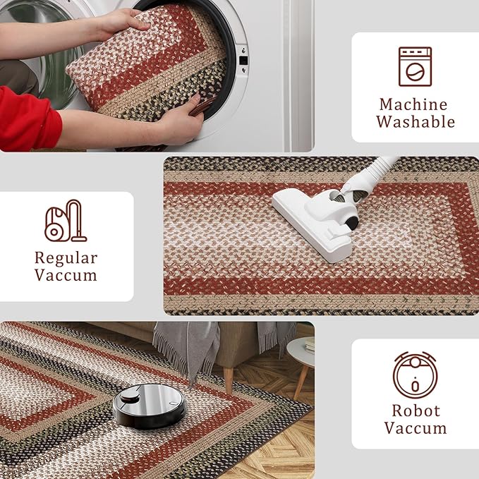 Imitation Braided Collection-Print Washable Area Rug 9 x 12 Rug for Living Room Modern Rugs for Bedroom Large Area Rug Non Slip Throw Rugs Stain Resistant Carpet for Nursery Dining Room 9'x12'