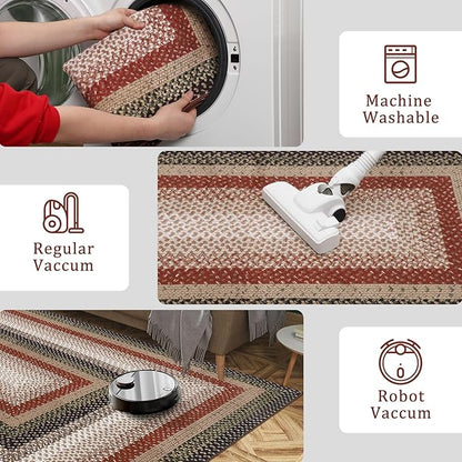 Imitation Braided Collection-Print Washable Area Rug 9 x 12 Rug for Living Room Modern Rugs for Bedroom Large Area Rug Non Slip Throw Rugs Stain Resistant Carpet for Nursery Dining Room 9'x12'