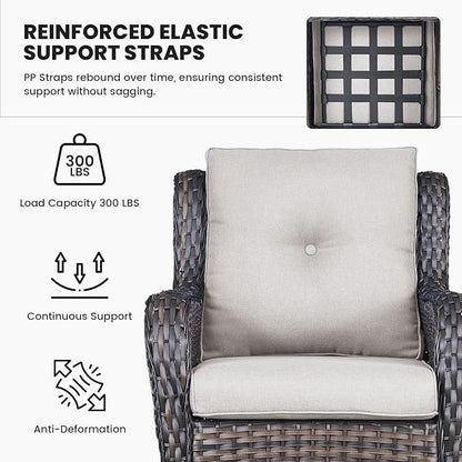Belord High Back Patio Chairs Set of 2 - Brown Wicker Outdoor Seating, 4" Wide Armrests Rattan Outdoor Club Chairs with Beige Removable Cushion for Deck Porch Backyard