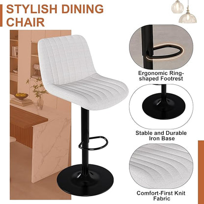 63" Kitchen Island Set with 4 Beige Bar Stools White Marble Look, LED Lighting Grill for Dining Room, Open Concept Spaces, Lounge(4 Beige Bar Stools)