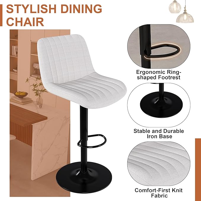 63" Kitchen Island Set with 4 Beige Bar Stools White Marble Look, LED Lighting Grill for Dining Room, Open Concept Spaces, Lounge(4 Beige Bar Stools)
