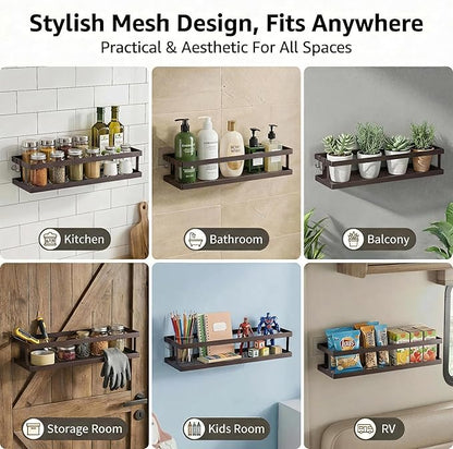 PUSDON 2-Pack 16.5" Extra Long Slim Shower Caddy, Adhesive Wall Mount Bathroom Organizer, Rustproof Open Frame Mesh Spice Rack for Kitchen, Holds 50LBS - Vintage Bronze, Guardrail