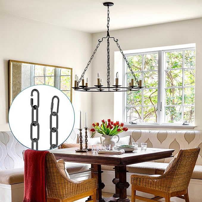 garini 6 Feet Industrial Black Light Fixture Chain, Adjustable Metal Pendant Chandelier Chain Extension with Detachable Link, 4 Pack