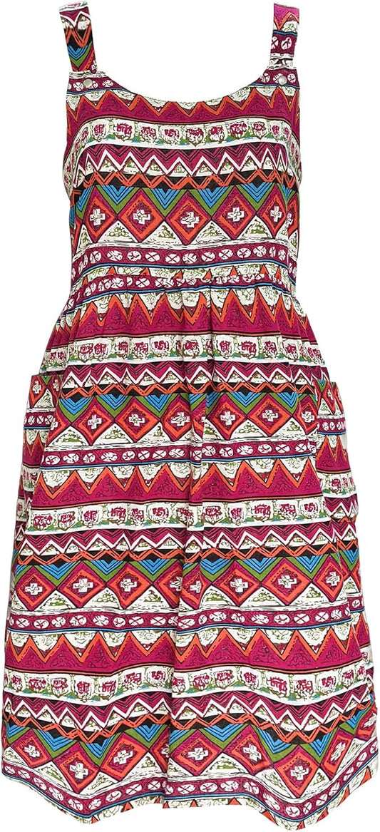 Cityelf Vintage Pinafore Apron Dress Snap Adjust Linen Cotton with Pockets Floral Aprons for Cooking Gardening
