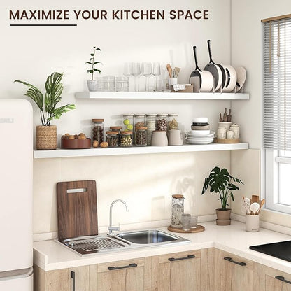 Venusmiles Floating Shelves for Wall, Engineered Wood Wall Shelves with Invisible Brackets for Living Room Bedroom Bathroom Office Kitchen Decor and Storage (White, 72" W x 9" D x 1.5" H) Set of 1